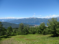 Panoramica dal Sette Termini su Lago Maggiore, arco alpino (Gruppo del Rosa e del Mischabel), rilievi della Val Grande