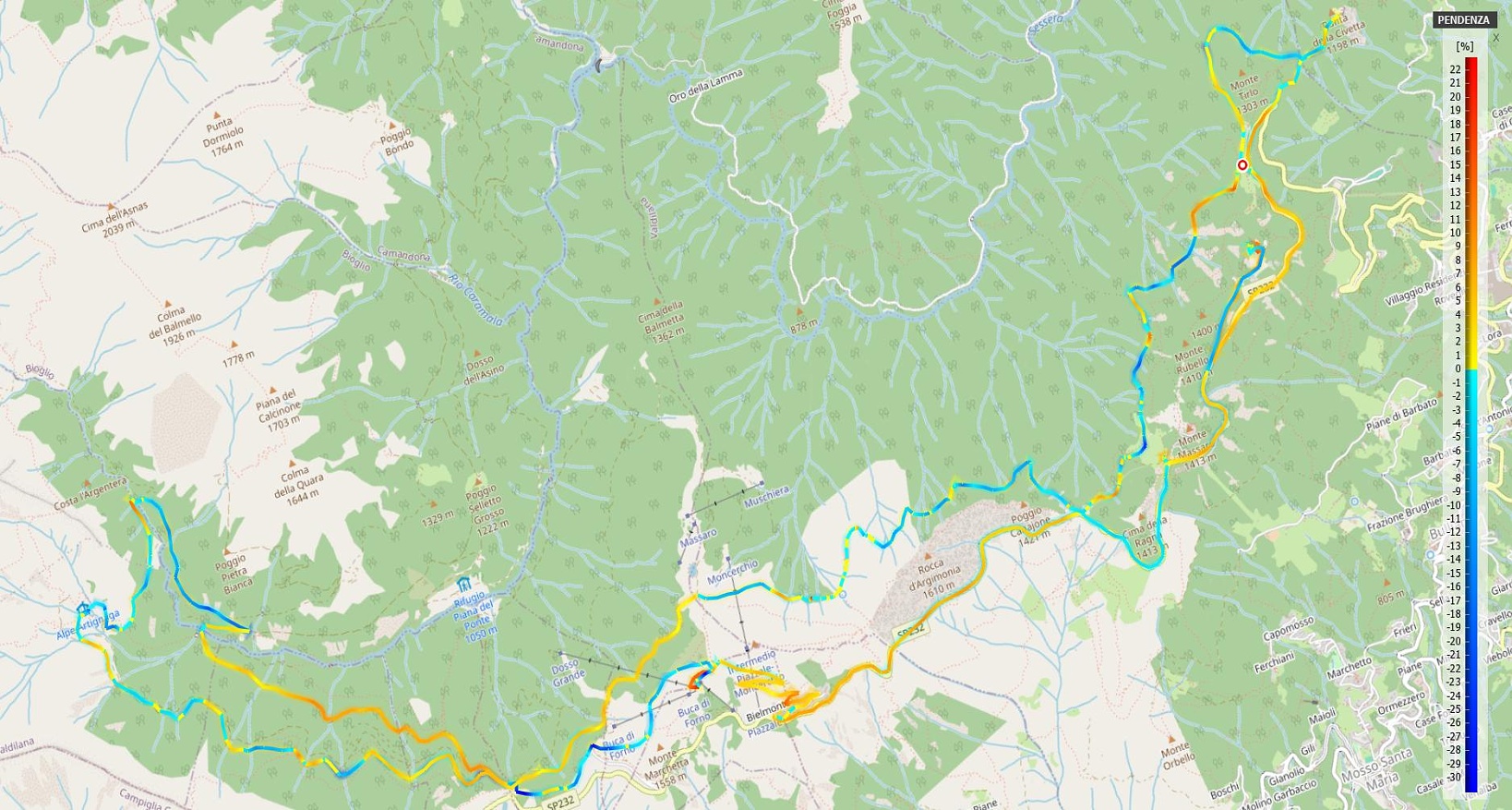 Giro crinali Oasi Zegna Pendenze