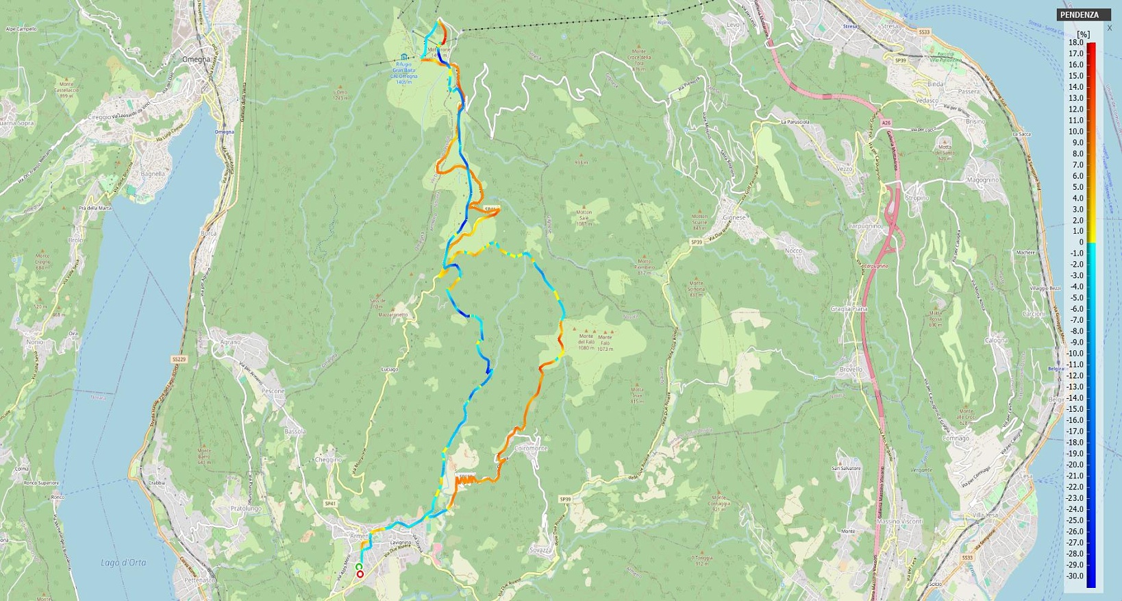 Mottarone-Alpe Marigior-Ondella trail Pendenze