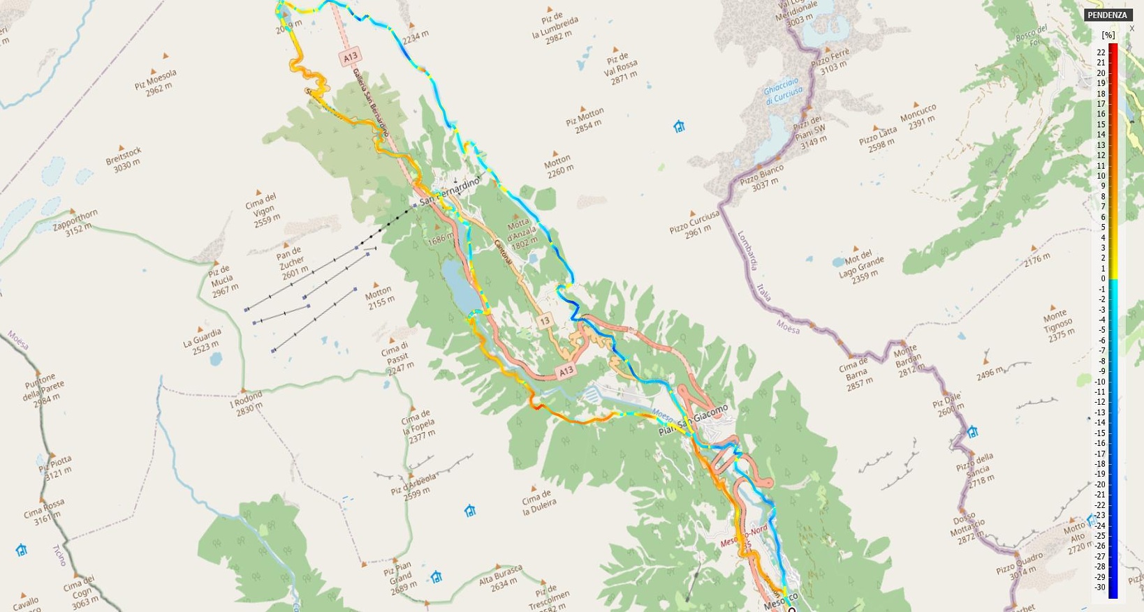 Val Mesolcina Passo del San Bernardino Pendenze